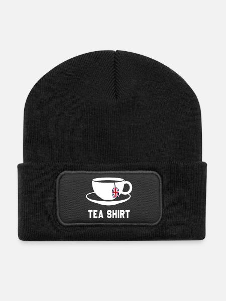 Tea Shirt – Calm Teacup Pun - Recycled Patch Beanie - black