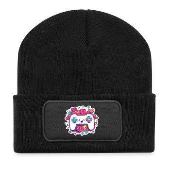 Kawaii Controller Herz Neon Stil - Recycelte Patch Beanie - Schwarz - Vorne
