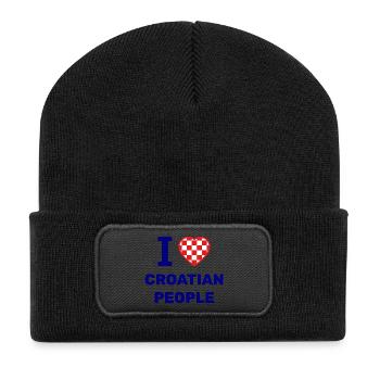 Ich liebe kroatische Menschen - Recycelte Patch Beanie - Schwarz - Vorne