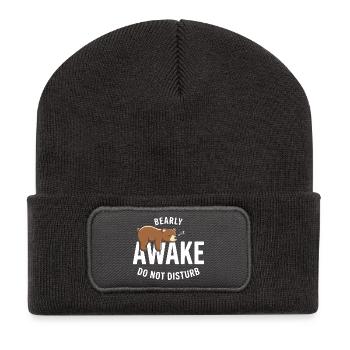 Bearly Awake Nicht stören Bär Morgenmuffel Spruch - Recycelte Patch Beanie - Dunkelgrau - Vorne