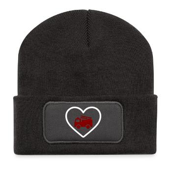 Heart Firefighter Feuerwehrfahrzeug - Recycelte Patch Beanie - Dunkelgrau - Vorne