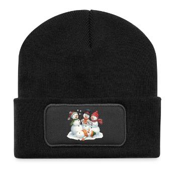 Quatre bonshommes de neige rieurs en pleine bataille de boules de neige - Beanie recyclé à patch - noir - Devant