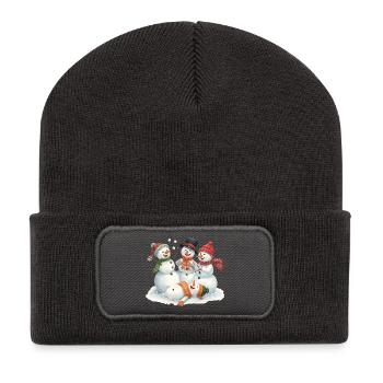 Quatre bonshommes de neige rieurs en pleine bataille de boules de neige - Beanie recyclé à patch - charbon - Devant