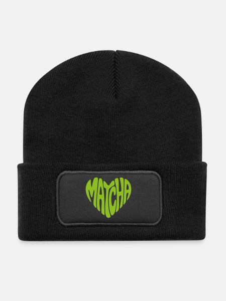 Matcha Herz Form - Recycelte Patch Beanie - Schwarz
