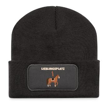 équitation, cheval, lieu préféré, sport équestre, cavalier - Beanie recyclé à patch - charbon - Devant