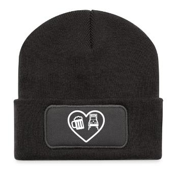 Herzbier-Flipper-Humor - Recycelte Patch Beanie - Dunkelgrau - Vorne