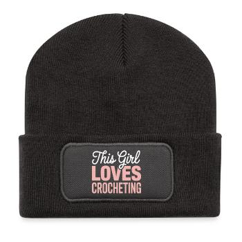 This Girl Loves Crocheting - Recycelte Patch Beanie - Dunkelgrau - Vorne