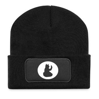 Katze Katzen Cat Kätzchen Mieze Mittelfinger - Recycelte Patch Beanie - Schwarz - Vorne