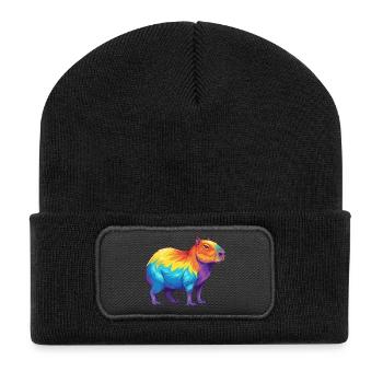 Colorful Capybara Rainbow Pop Art Watercolor - Recycled Patch Beanie - black - Front