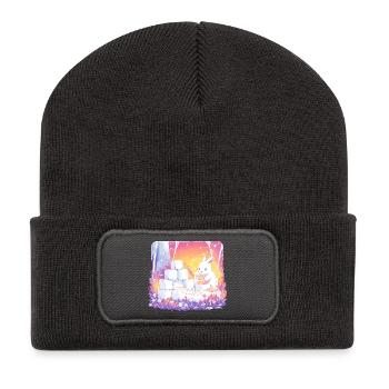 Kaninchen im Zuckerwald - Recycelte Patch Beanie - Dunkelgrau - Vorne