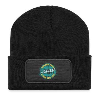 Geschenk für Julien - Recycelte Patch Beanie - Schwarz - Vorne