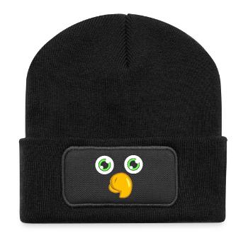 Süßes Papageiengesicht minimalistisches lustiges Vogel-DIY-Kostüm - Recycelte Patch Beanie - Schwarz - Vorne