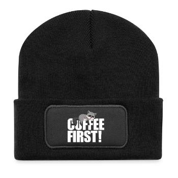 Waschbärkaffee zuerst - Recycelte Patch Beanie - Schwarz - Vorne
