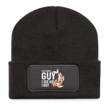 Un gars simple Regarde des carpes Koi acheter de l’humour drôle de vie dans l’étang - Beanie recyclé à patch - charbon - Devant