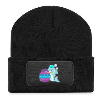 Dolphin Easter Coloring - Recycled Patch Beanie - black - Front