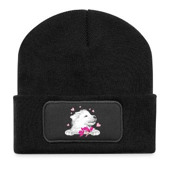 Happy Swiss Shepherd puppy with flowers and hearts - Recycled Patch Beanie - black - Front