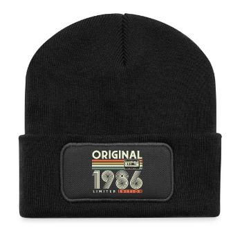 1986 Jahrgang 40. Geburtstag Geschenk Retro - Recycelte Patch Beanie - Schwarz - Vorne