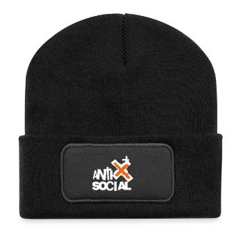 Logo d’art de rue antisocial - Beanie recyclé à patch - noir - Devant