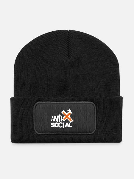 Logo d’art de rue antisocial - Beanie recyclé à patch - noir