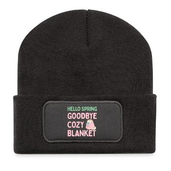 Hallo Frühling, leb wohl, warme Decke - Recycelte Patch Beanie - Dunkelgrau - Vorne