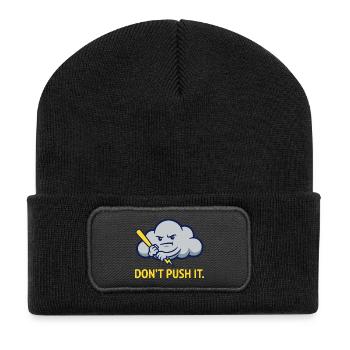 Die Warnung vor grummeligen Sturmwolken - Recycelte Patch Beanie - Schwarz - Vorne