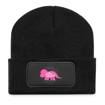 Sistersaurus Drôle de Sœur Dinosaure Tricératops - Beanie recyclé à patch - noir - Devant