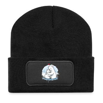 Kuschelnde Eisbären im Winter – liebevolles Motiv - Recycelte Patch Beanie - Schwarz - Vorne