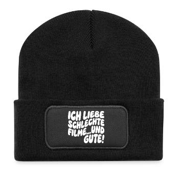 Ich liebe schlechte Filme und gute - Recycelte Patch Beanie - Schwarz - Vorne