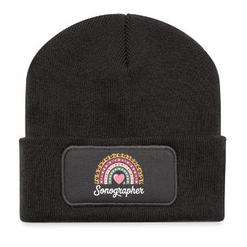 Herz Regenbogen Sonografie Motiv - Recycelte Patch Beanie - Dunkelgrau - Vorne