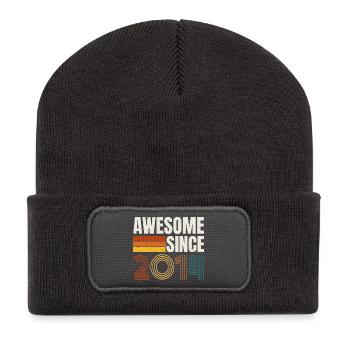 Awesome Since 2014 Retro Vintage Birthday - Recycled Patch Beanie - dark grey - Front