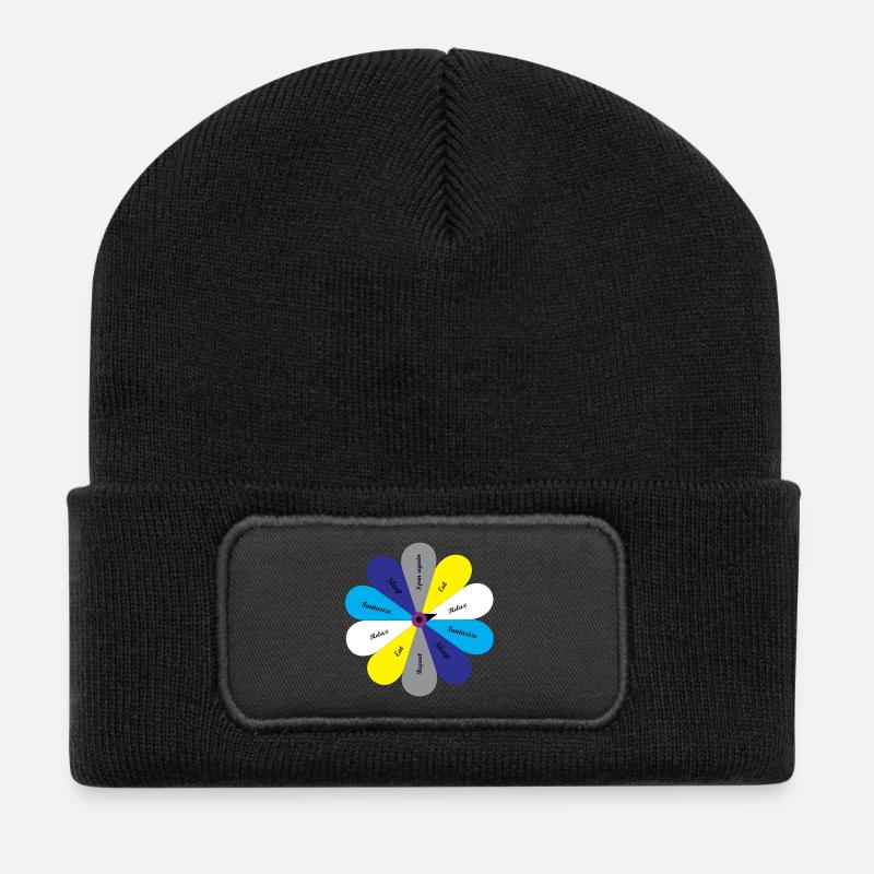 Vie facile, relax, fantasmes, mange, sommeil - Beanie recyclé à patch - noir