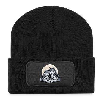 Wolf Couple Love Valentine's Day - Recycled Patch Beanie - black - Front