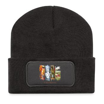 Voyage dans le Vermont – Feuillage d’automne et vie à la ferme - Beanie recyclé à patch - charbon - Devant
