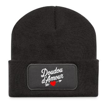 Doudou D'amour Saint valentin Couple - Beanie recyclé à patch - charbon - Devant