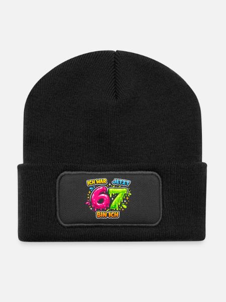 67 Six Seven Meme Gen Alpha Geschenk - Recycelte Patch Beanie - Schwarz