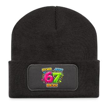 67 Six Seven Meme Gen Alpha Gift - Recycled Patch Beanie - dark grey - Front