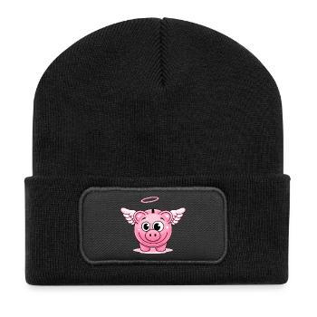 Cute piggy bank with wings - Recycled Patch Beanie - black - Front