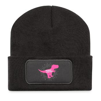 Mamasaurus T-Rex Dinosaurier Pink Silhouette Geschenk - Recycelte Patch Beanie - Dunkelgrau - Vorne