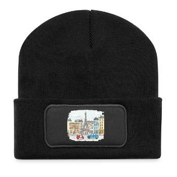 Dessin animé de la tour Eiffel de la skyline de Paris City - Beanie recyclé à patch - noir - Devant