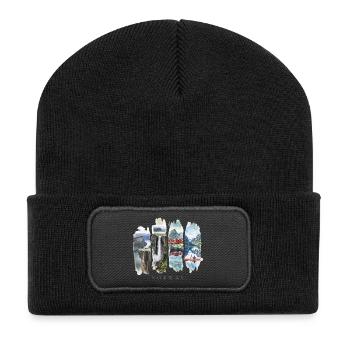 Voyage de vacances en Norvège – Motif fjord et nature sauvage - Beanie recyclé à patch - noir - Devant