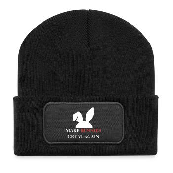 Mach Kaninchen wieder großartig - Recycelte Patch Beanie - Schwarz - Vorne