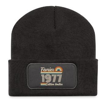 Born in February 1977 | 49th Anniversary - Recycled Patch Beanie - dark grey - Front