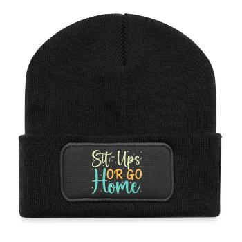 Fitness Fanatics Sit-Ups Or Go Home Calisthenics - Recycelte Patch Beanie - Schwarz - Vorne