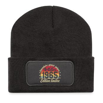 März 1965 61 Jahre Geburtstagsgeschenk März 1965 - Recycelte Patch Beanie - Dunkelgrau - Vorne