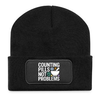 Retail Pharmacist Counting Pills Prescription Care - Recycled Patch Beanie - black - Front