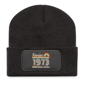 Nées en Février 1973 | 53ème Anniversaire - Beanie recyclé à patch - charbon - Devant