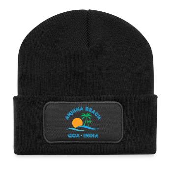 Anjuna Beach Goa Sonnenuntergang - Recycelte Patch Beanie - Schwarz - Vorne