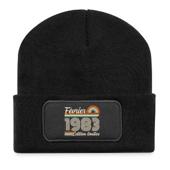 Geboren im Februar 1983 | 43. Jubiläum - Recycelte Patch Beanie - Schwarz - Vorne