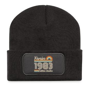 Born in February 1983 | 43rd Anniversary - Recycled Patch Beanie - dark grey - Front