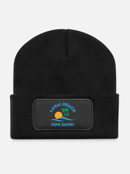 Lamai Beach Koh Samui Palm Sunset - Recycled Patch Beanie - black